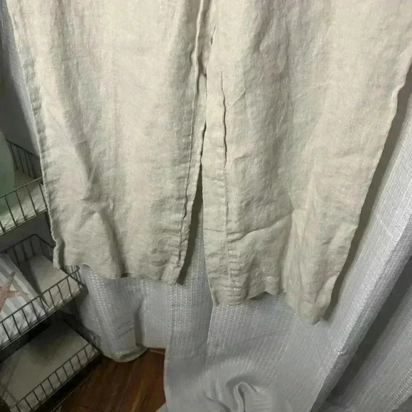 Talbots Womens 10 100% Linen High Rise Pants Wide leg Side Button Light Beige - Picture 3 of 12